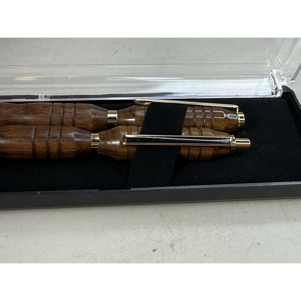 Handmade Bocote Wood Pen & Mechanical Pencil Set Gold Trim Fits Cross Refill